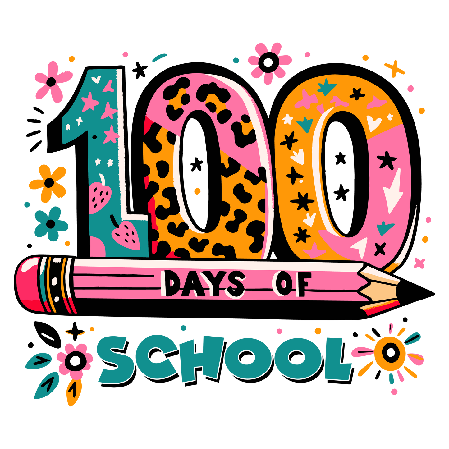 Floral Bright 100 Days of School Transfers